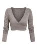 Plunge Neck Crossover Cropped Heathered T-shirt -  