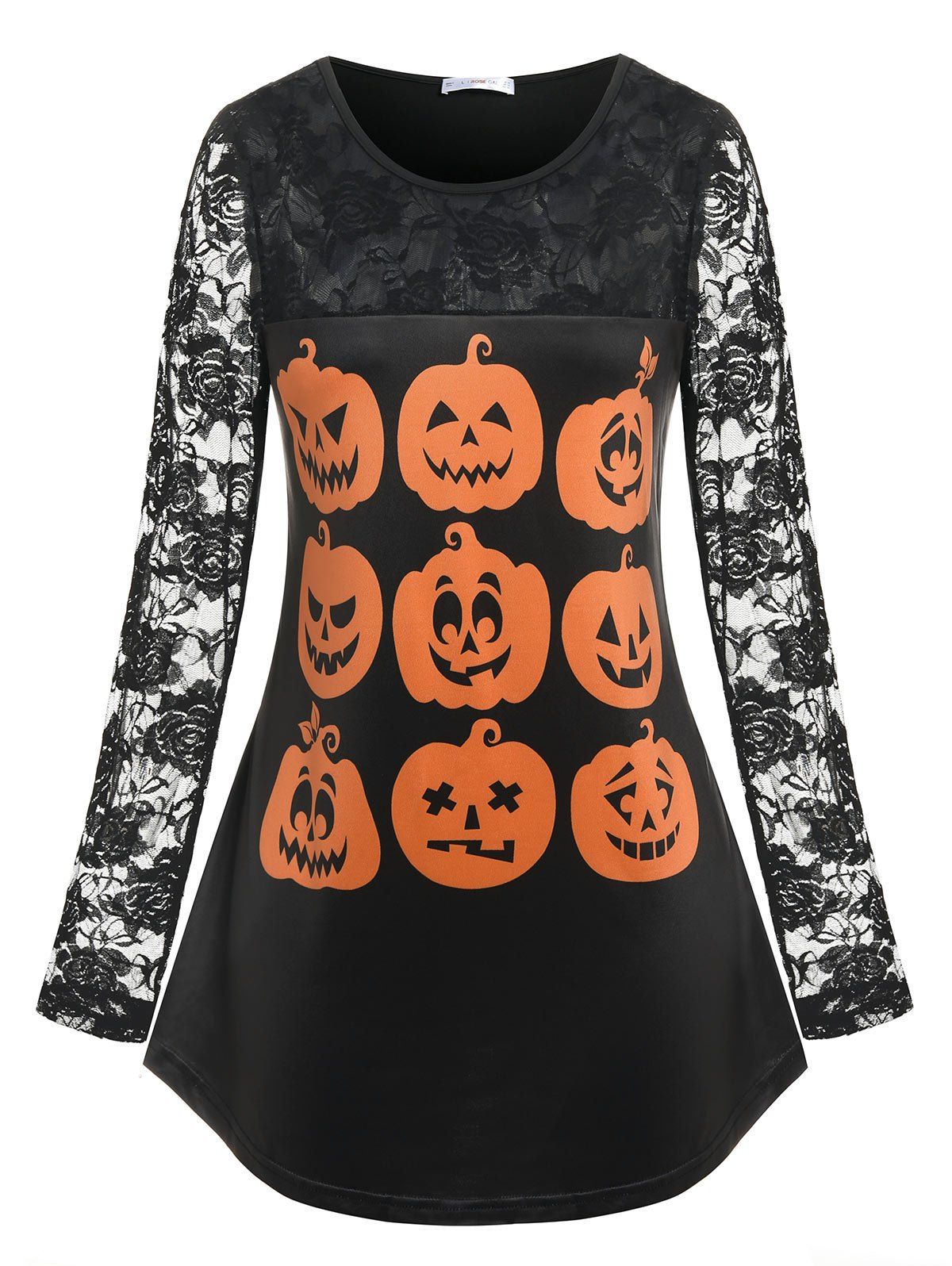Halloween Women Tunic Tops Pullover Plus Size Cross O-Neck Flare Sleeve Punpkin Cat Print T-Shirt Bottoming Blouse