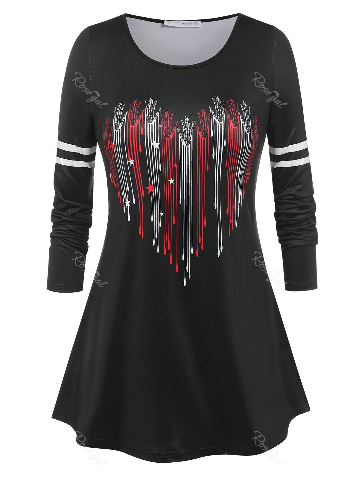 Store Plus Size Striped Heart Print T Shirt  