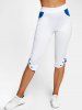 Two Tone Mock Button Tulip Hem Capri Leggings -  