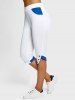 Two Tone Mock Button Tulip Hem Capri Leggings -  