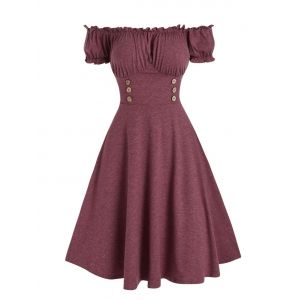 

Ruffled Off The Shoulder Dress, Deep red
