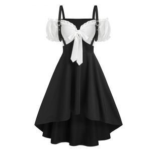 

Cold Shoulder High Low Twofer Dress, Black