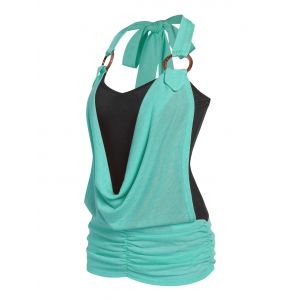 

O Ring Cowl Front Faux Twinset Tank Top, Green