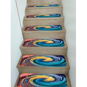

5Pcs Colored Cloud Vortex Print Fleece Stair Mat Set, Multi