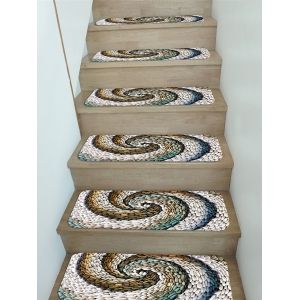 

5Pcs Pebbles Vortex Print Fleece Stair Mat Set, Multi