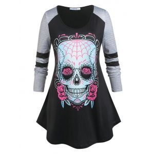 

Plus Size Skull Print Halloween Tee, Black