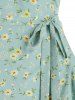 Tiny Floral Print Ruffle Hem Belted Wrap Dress -  