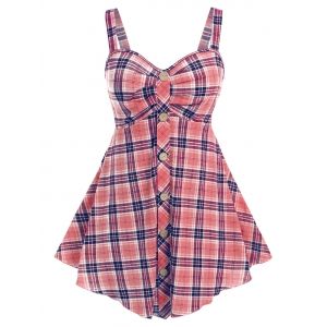 

Plus Size Plaid Mock Button Empire Waist Tank Top, Light pink