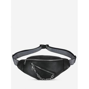 

Double Compartment Chain Embellished Bum Bag, Black