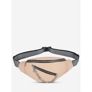 

Double Compartment Chain Embellished Bum Bag, Light khaki