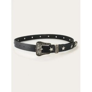 

Star Rivet Embellished Buckle Belt, White