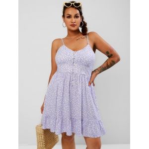 

Tiny Floral Button Loop Plus Size Mini Dress, Light purple