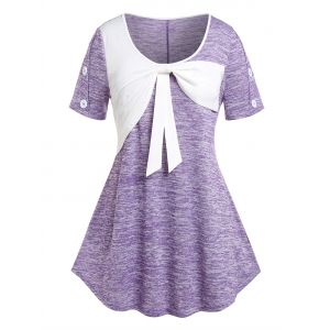 

Plus Size Space Dye Bowknot T-shirt, Purple