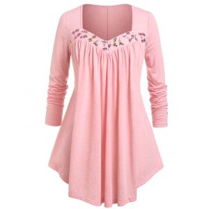 

Plus Size Sequins Embellished Pleated T Shirt, Light pink