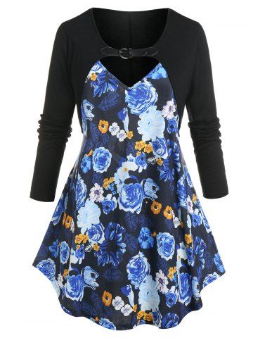 Plus Size Cutout Rose Skirted Round Hem Tunic Top