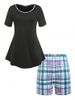 Plus Size Plaid Shorts Pajamas Set -  