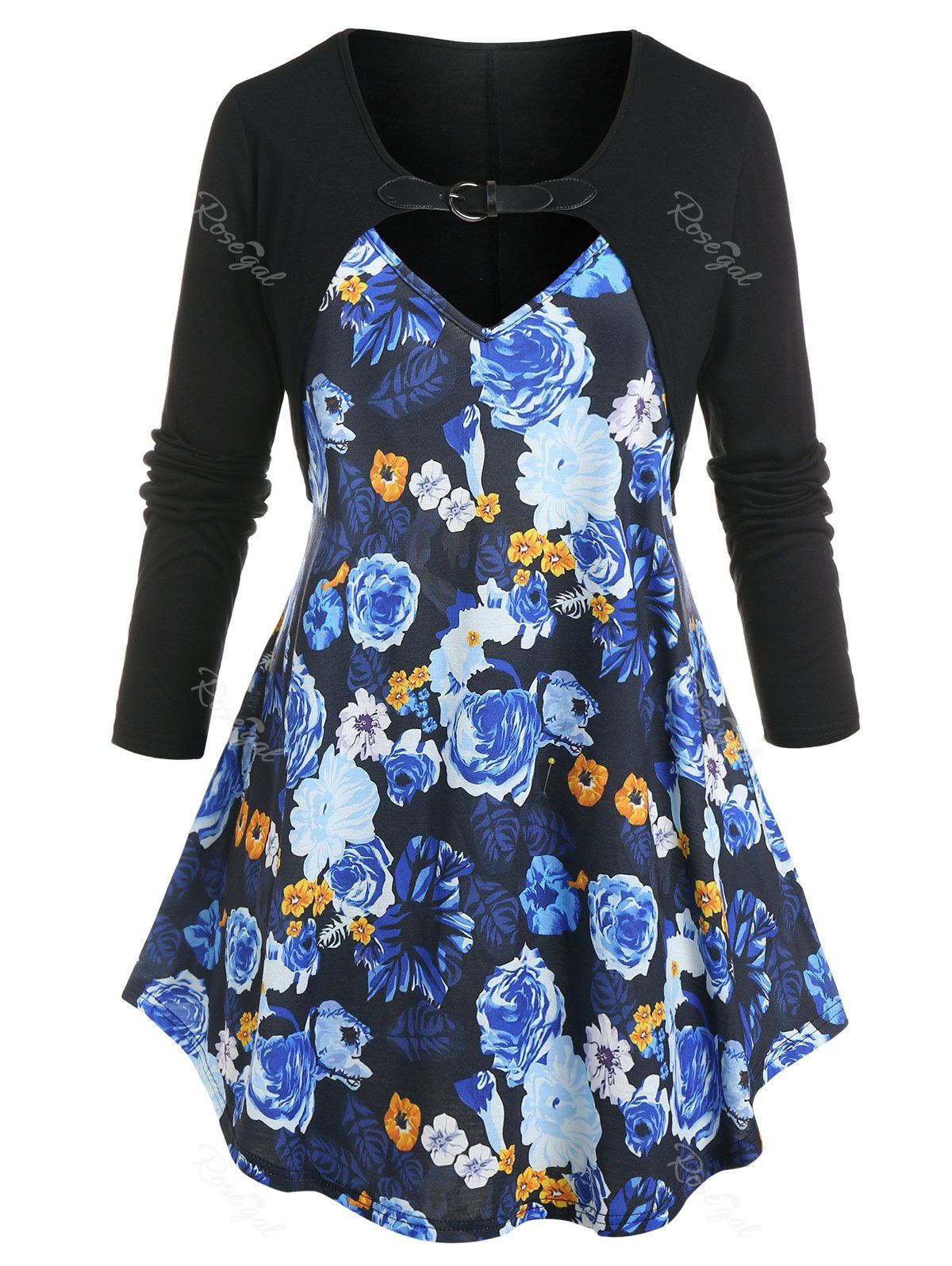 Outfits Plus Size Cutout Rose Skirted Round Hem Tunic Top  