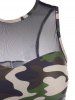 Mesh Panel Camo Ruched Racer Tankini Swimwear -  