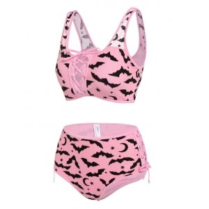 

Bat Crescent Mesh Lace-up Padded Bikini Set, Light pink