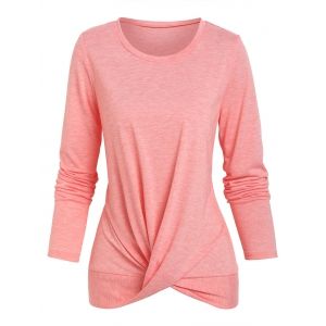 

Long Sleeve Twist Front Heathered T-shirt, Light pink