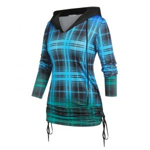 

Plus Size Plaid Ombre Color Cinched Hoodie, Blue