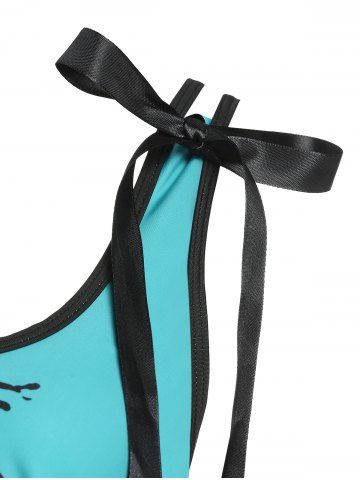 Skull Print Bowknot Padded Tankini Set