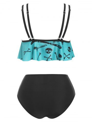 Skull Print Bowknot Padded Tankini Set