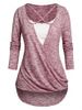 Plus Size&Curve Space Dye Cross Blouson T-shirt and Cami Top Set -  