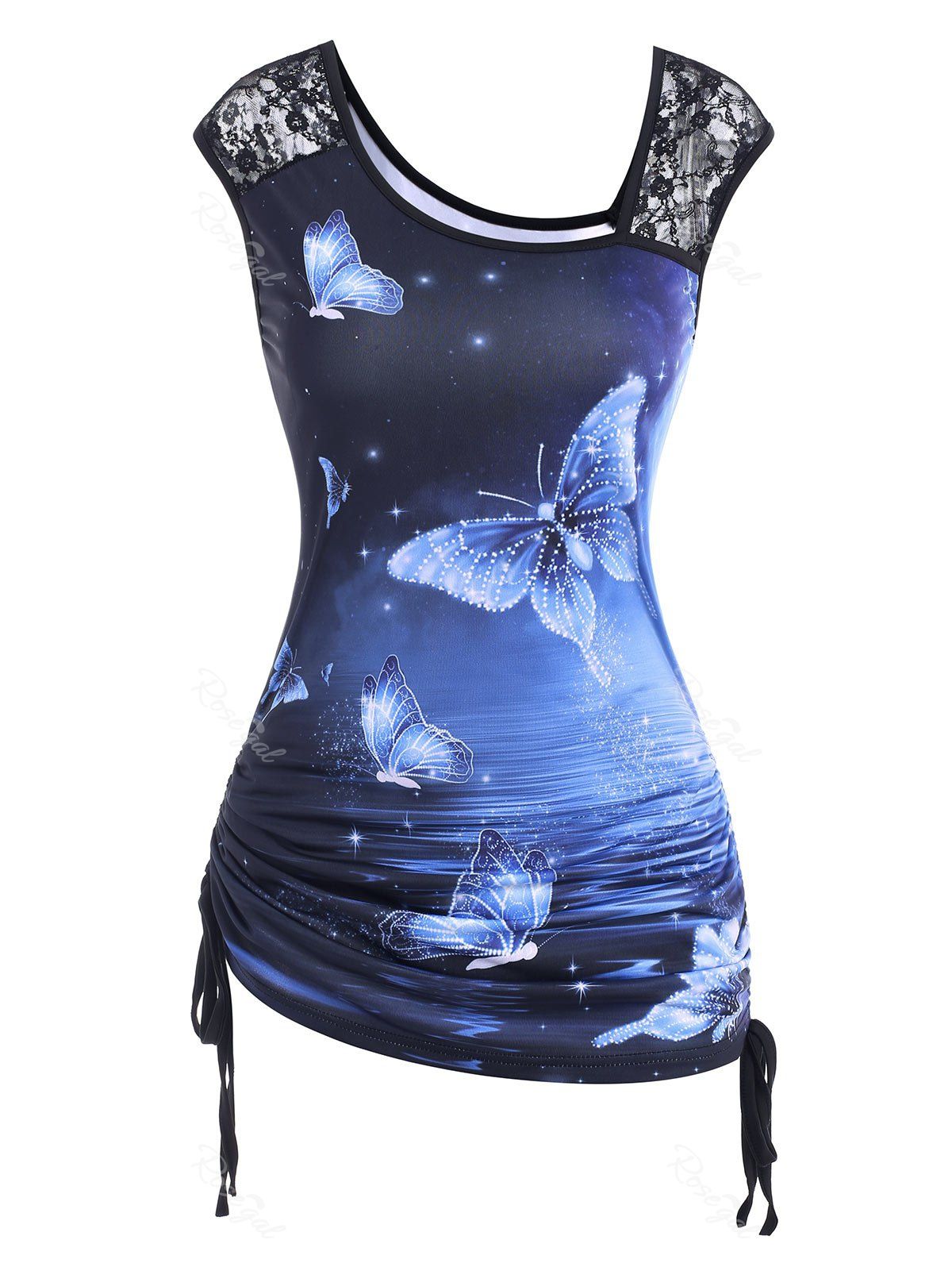 Shop Lace Panel Cinched Galaxy Butterfly Print Tank Top  