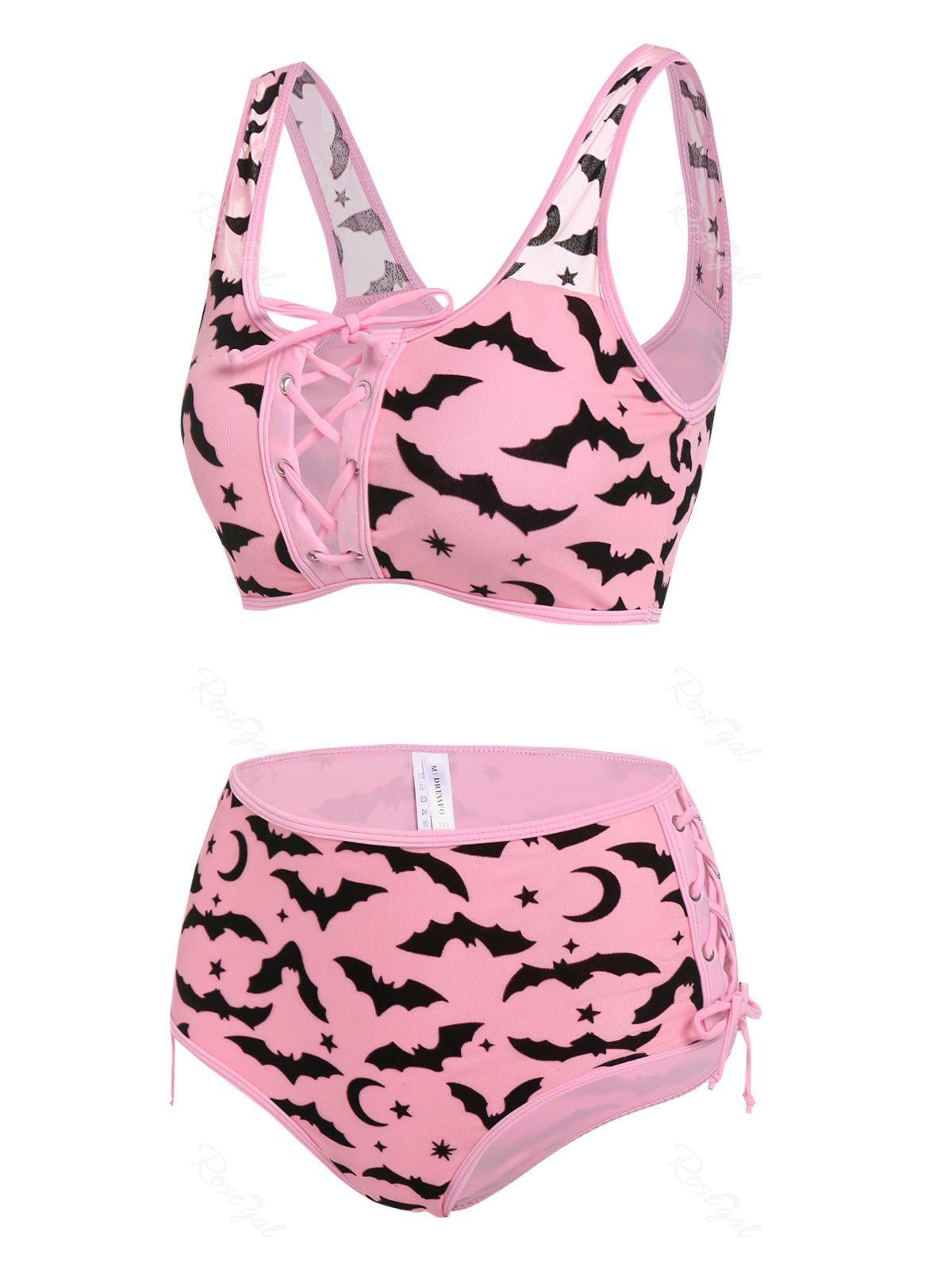 Store Bat Crescent Mesh Lace-up Padded Bikini Set  