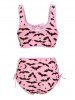 Bat Crescent Mesh Lace-up Padded Bikini Set -  