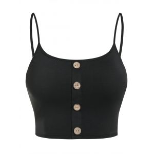 

Plus Size Mock Buttons Basic Crop Top, Black