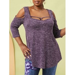 

Plus Size Heather O Ring Cold Shoulder Strappy T Shirt, Concord