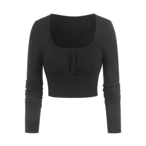 

Ruched Bust Cropped Ribbed T-shirt, Black