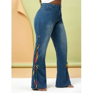 

Plus Size Colorful Lace Up Side Flare Jeans, Blue