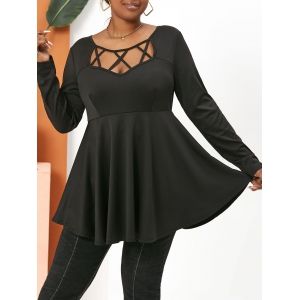 

Plus Size Cutout Crisscross T-shirt, Black