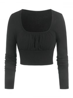 Ruched Bust Cropped Ribbed T-shirt - BLACK - XXL