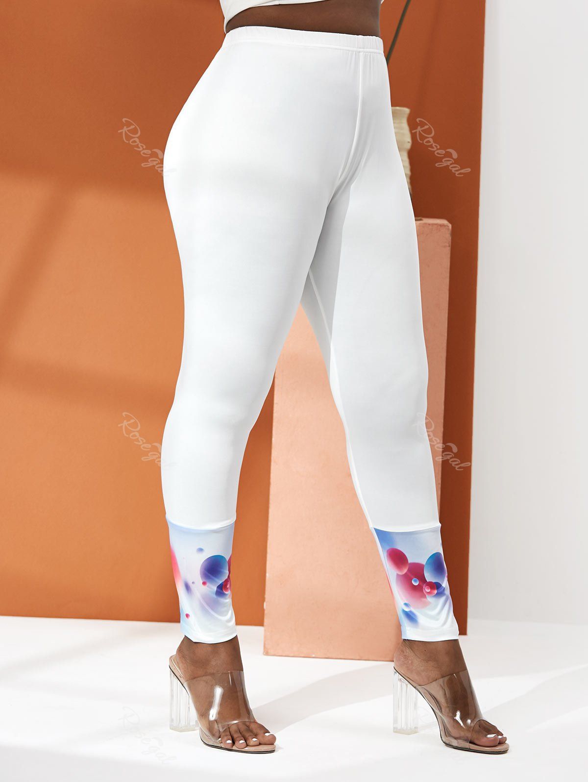 Pantalon Moulant à Imprimé 3D Boule à Taille Haute de Grande Taille Blanc 5X