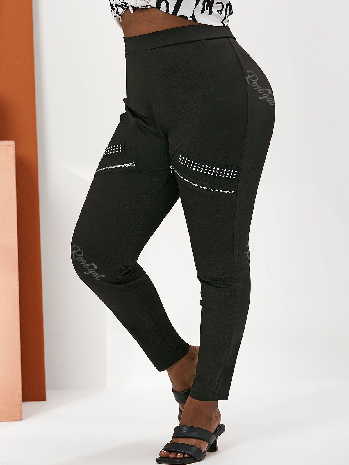 Shop Plus Size Studded Zip High Waisted Leggings  