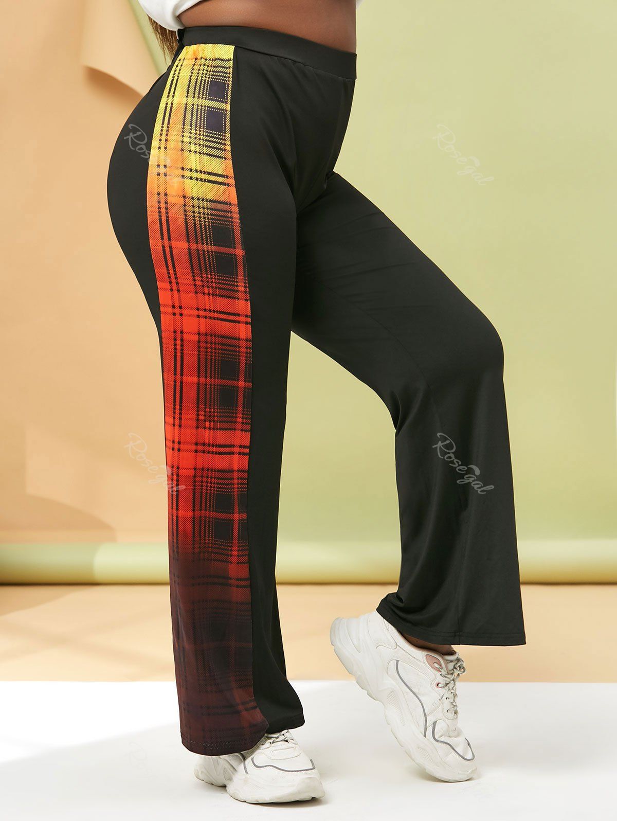 Outfit Plus Size Plaid High Waisted Wide Leg Pants  