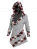 Hooded Plaid Print Asymmetrical Ribbed Knitwear -  