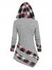 Hooded Plaid Print Asymmetrical Ribbed Knitwear -  