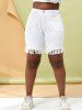 Braided Fringes Plus Size Denim Bermuda Shorts -  
