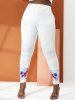 Pantalon Moulant à Imprimé 3D Boule à Taille Haute de Grande Taille - Blanc 5X