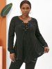 Plus Size Lace Up Eyelet Roll Tab Sleeve Tunic Top -  