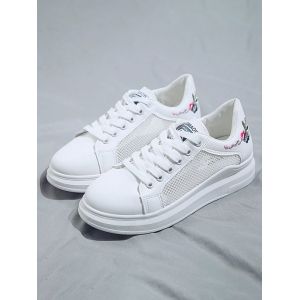 

Lace-Up Flower Embroidery Sneakers, Blue