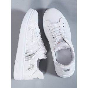 

Lace-Up Rose Embroidery Sneakers, Silver