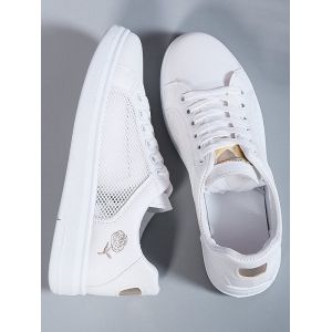 

Lace-Up Rose Embroidery Sneakers, Golden