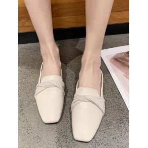 

Casual Twist Flat Mules Sandals, Beige